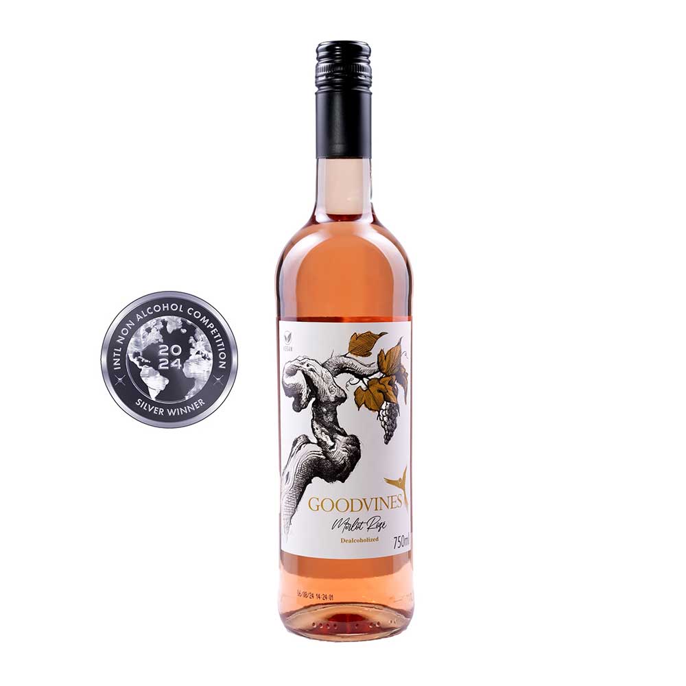Vino rosado sin alcohol Goodvines Merlot, ganador de plata 2024.
