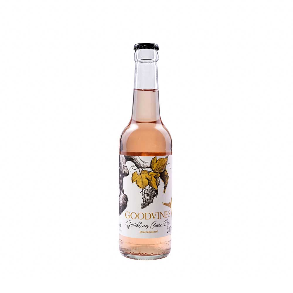Botella 330 ml de vino espumoso rosado sin alcohol Goodvines.