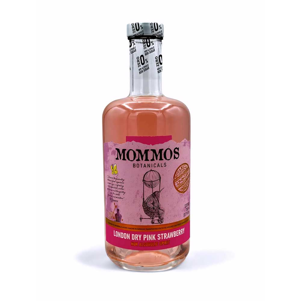 Botella de ginebra MOMMOS Pink Strawberry color rosado.