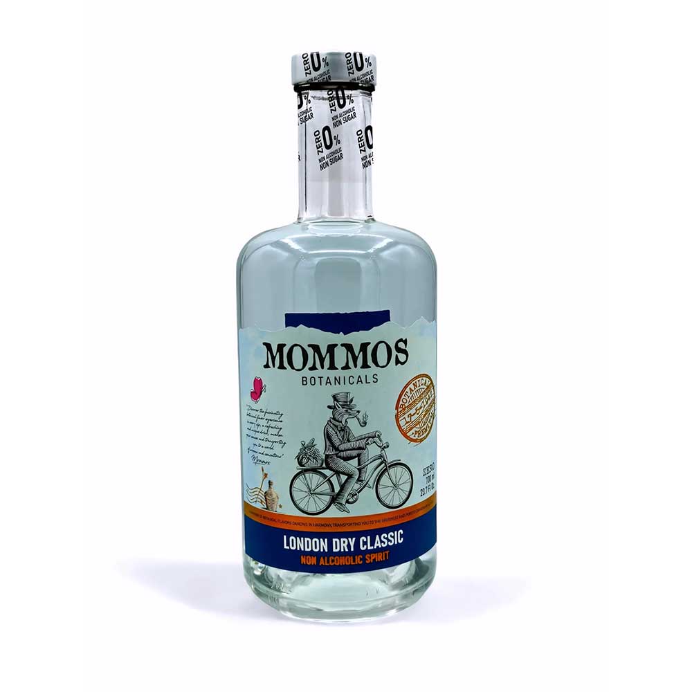 Botella de ginebra MOMMOS London Dry Classic color azul claro.