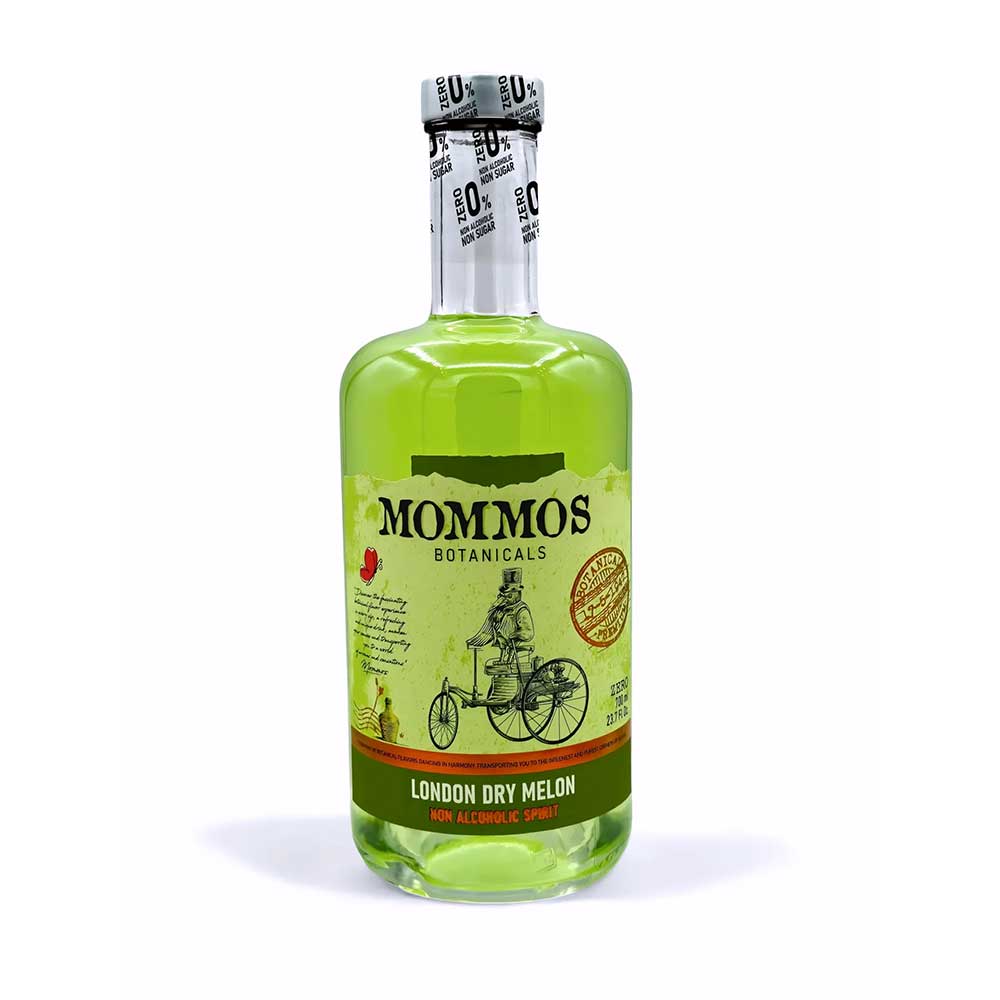 Botella de ginebra MOMMOS London Dry sabor melón.