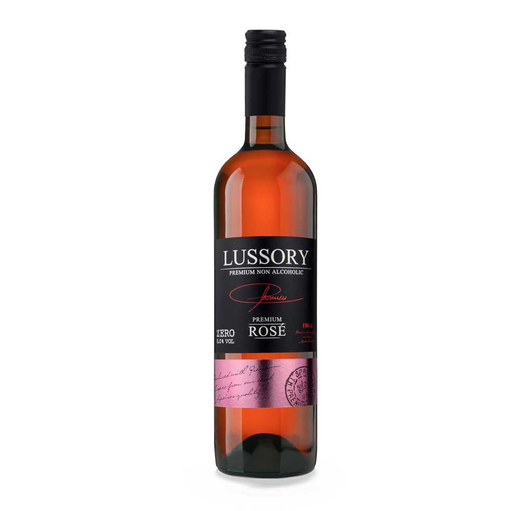 Botella de vino rosado sin alcohol Lussory Premium Rosé.