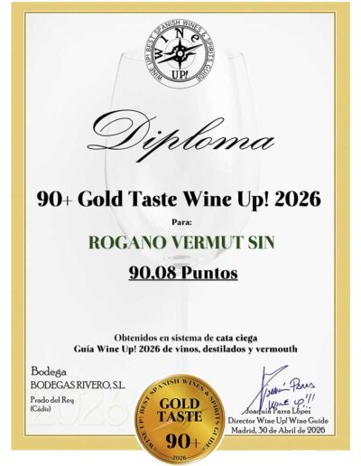 Diploma para el Vermut sin alcohol y sin azúcar de la marca ROGANO.